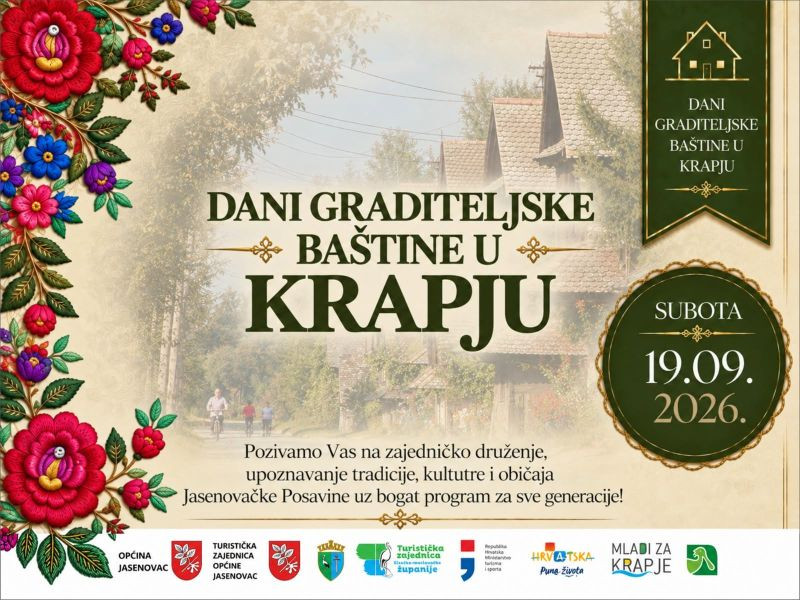 Dani graditeljske baštine u Krapju donose bogat program, domaće okuse i tamburašku glazbu